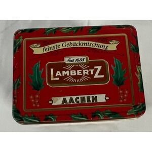 Lambertz Music Box Christmas Tin Red Germany Cities Munchen Heidelberg Berlin